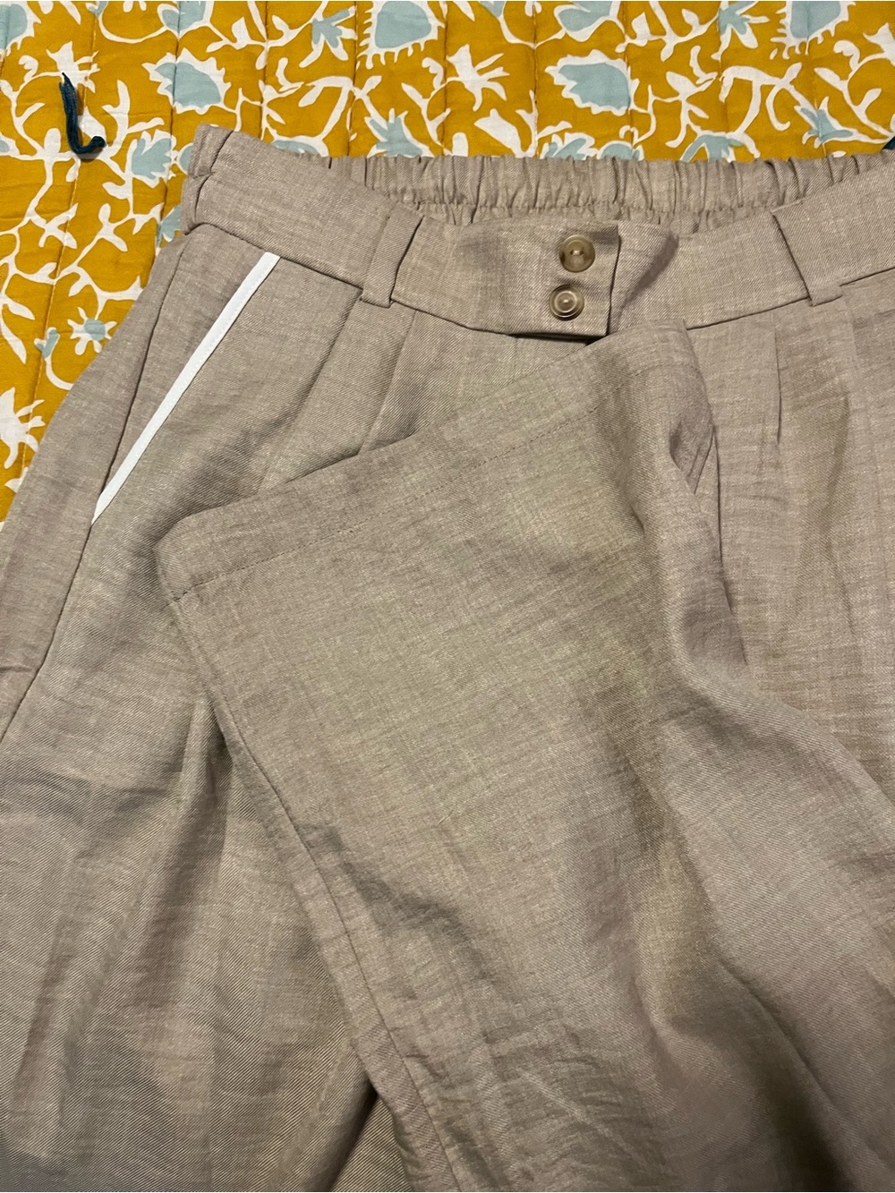 Women's Relaxed Beige Linen-Blend Trousers